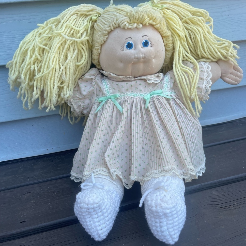 Charming Blonde Yarn Hair Doll with Cream Dress